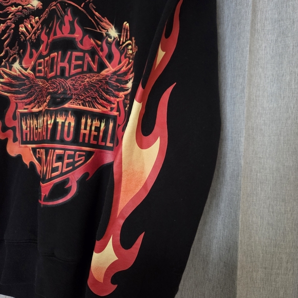 Broken Promises Grim Reaper Highway to Hell Black Hoodie Sweatshirt Sz M - Picture 6 of 13